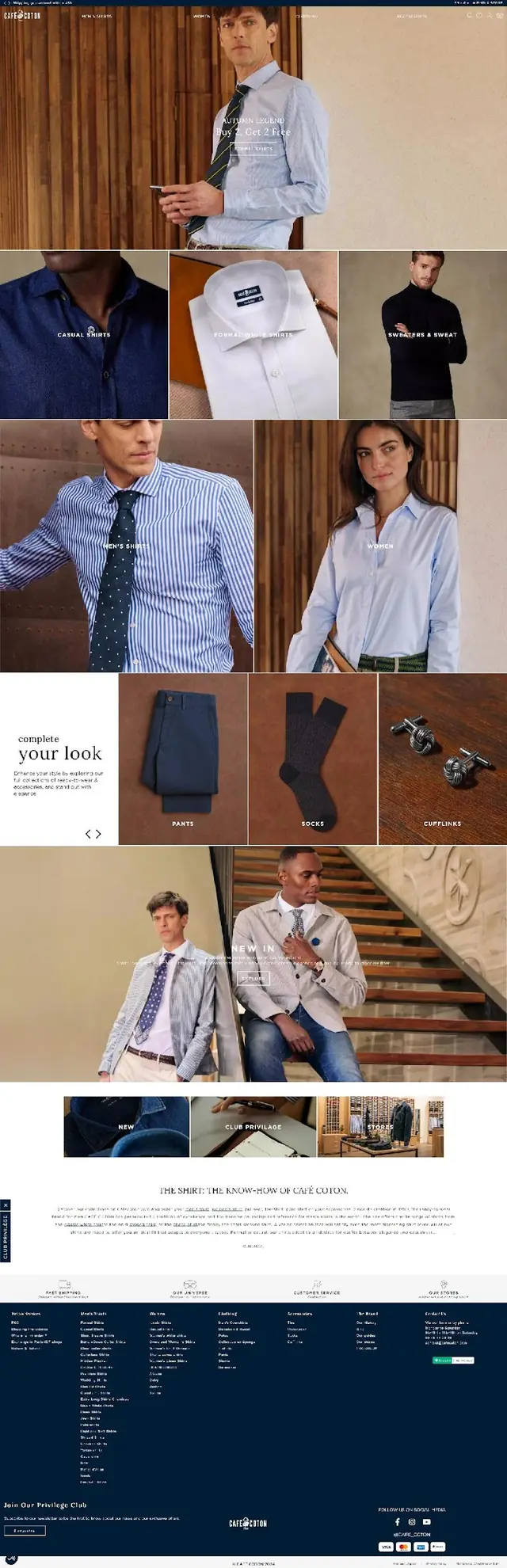 Page d’accueil de la boutique Café Coton : campagne, catégories illustrées par des photos produits, nouveautés, programme de fidélité.